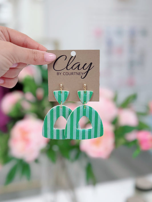 Green Striped Clay Earrings