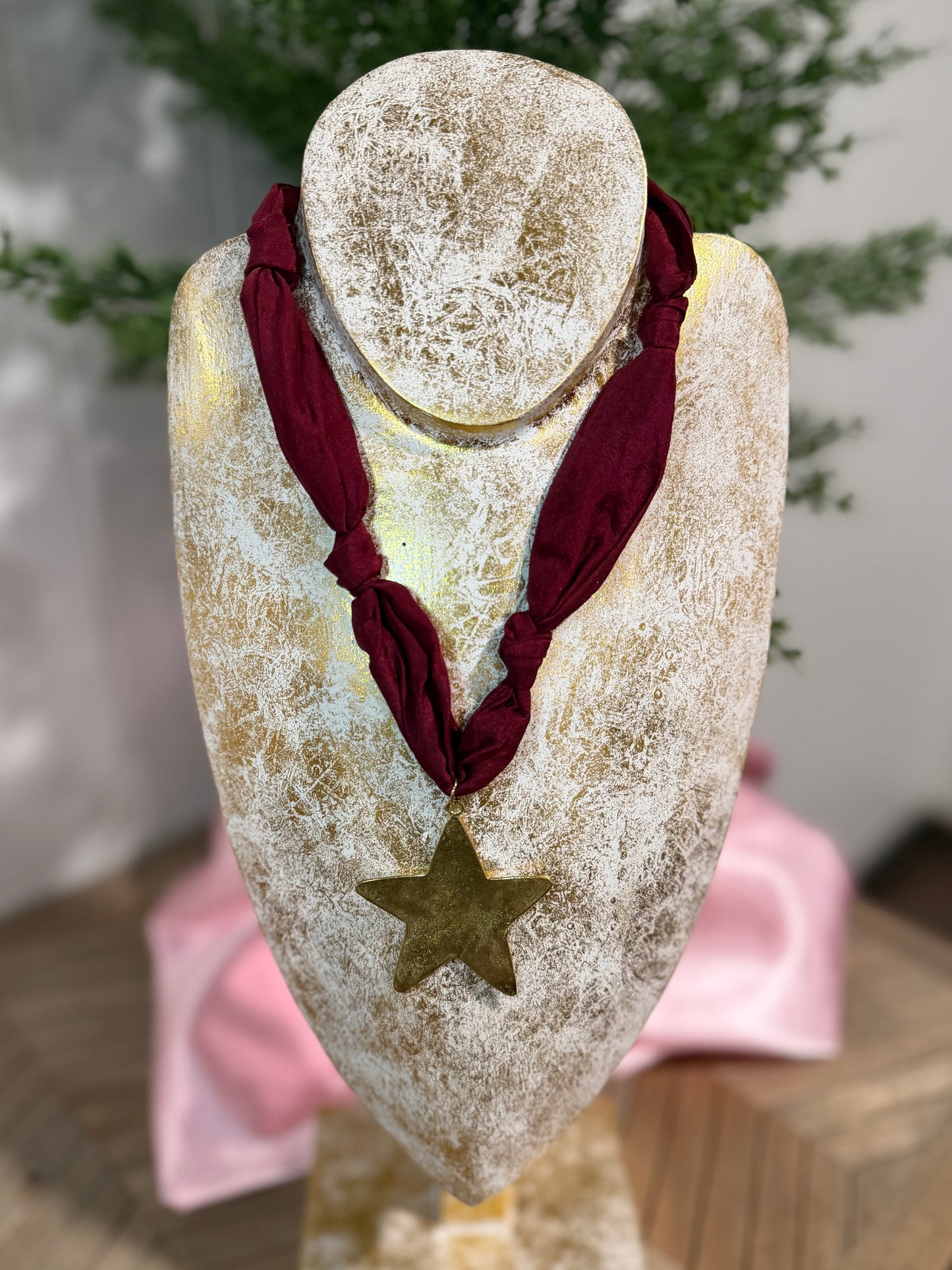 Burgundy Star Scarf Necklace