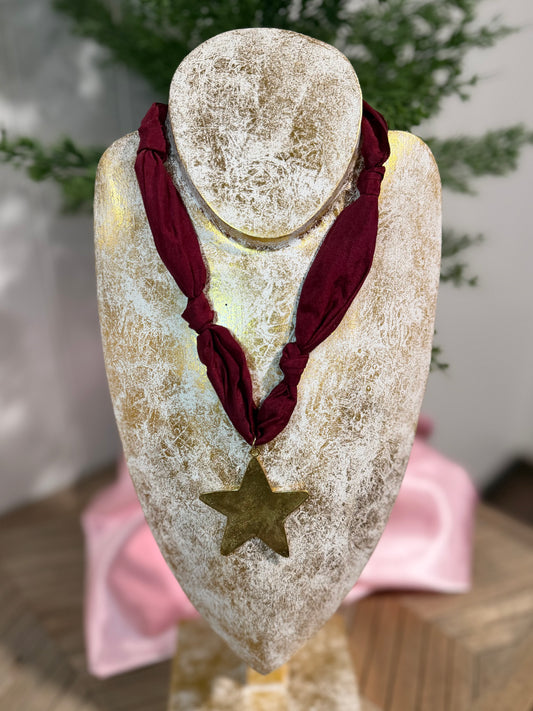 Burgundy Star Scarf Necklace