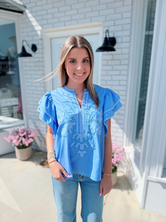Sky Flutter Sleeve Top