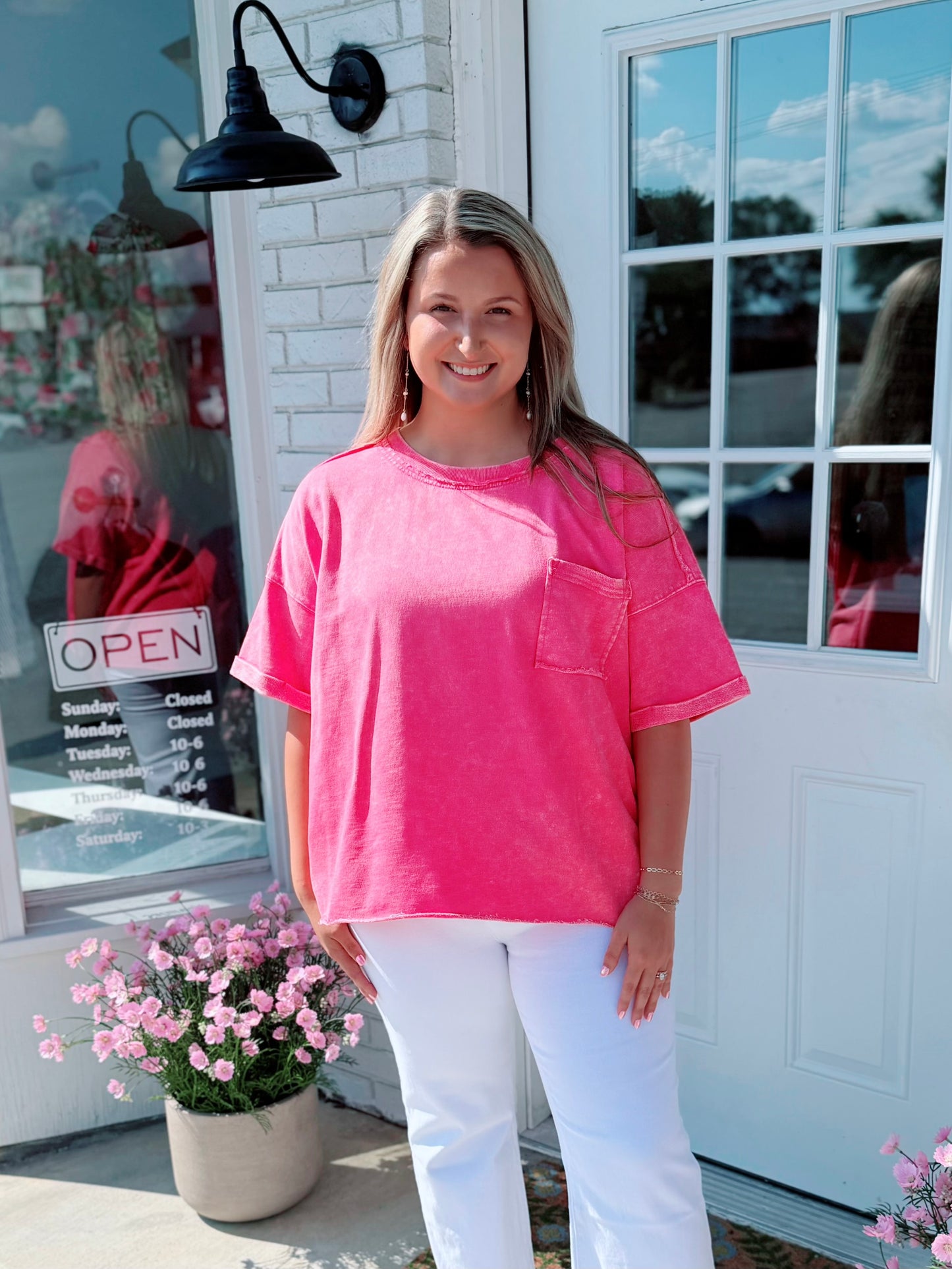Exposed Seam Pocket Tee | Fuchsia