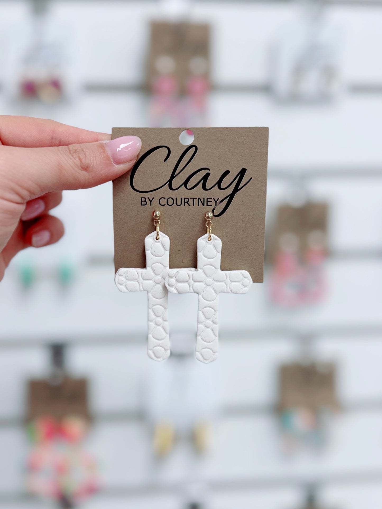 Textured Cross Clay Earrings | Various