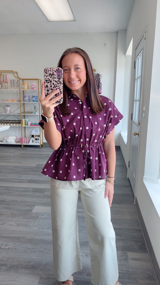 Plum Perfect Polka Dot Top