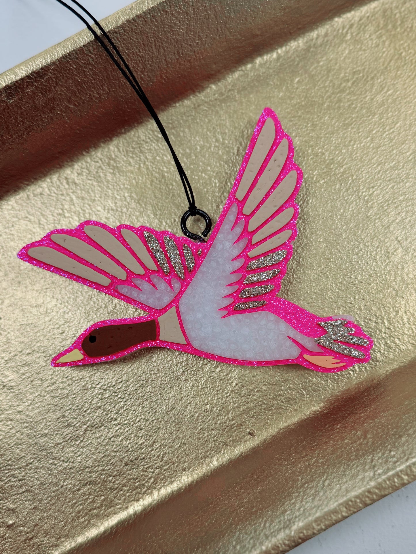 Hot Pink Glitz Duck Freshie, Mahogany Teakwood