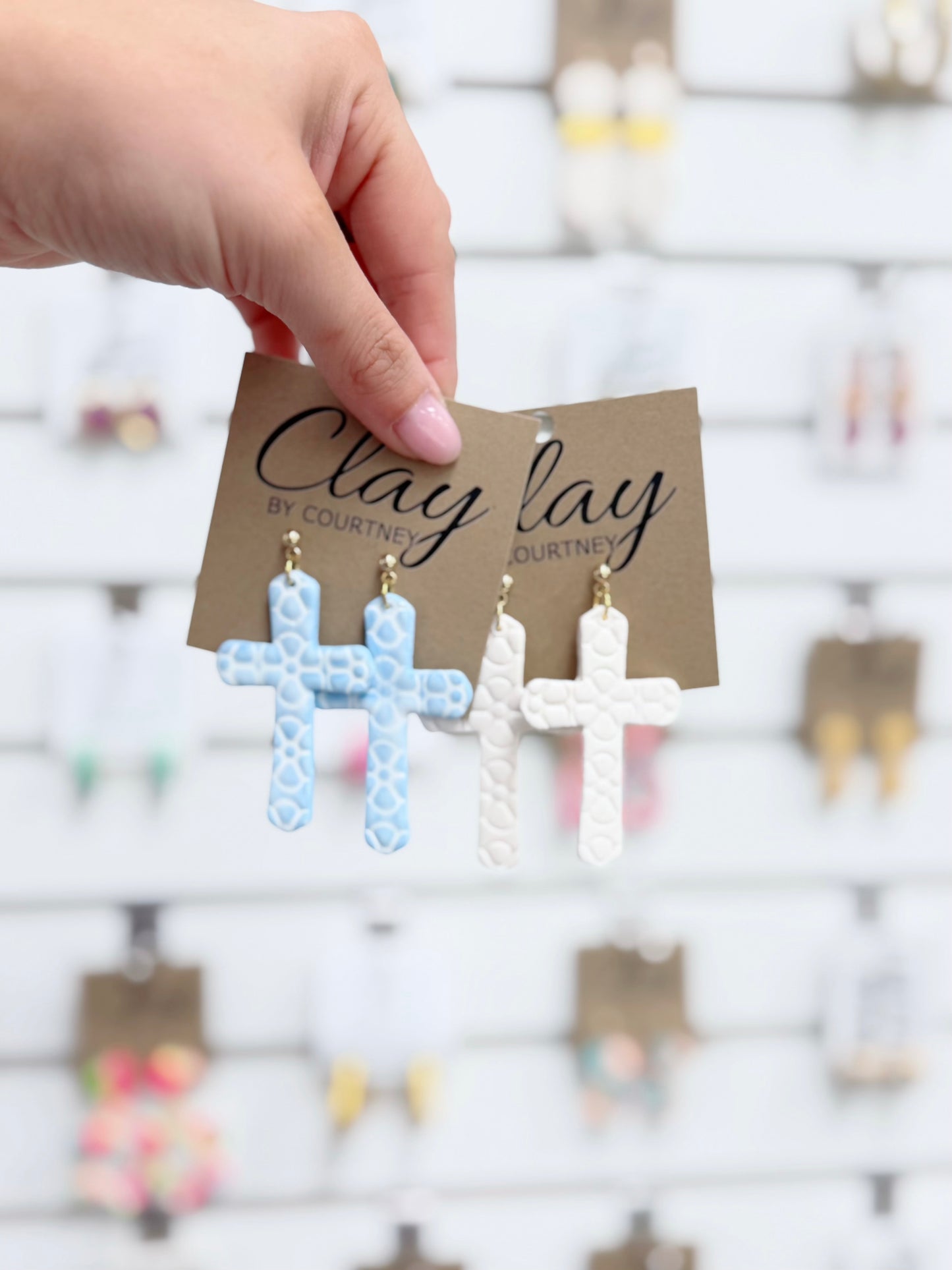 Textured Cross Clay Earrings | Various