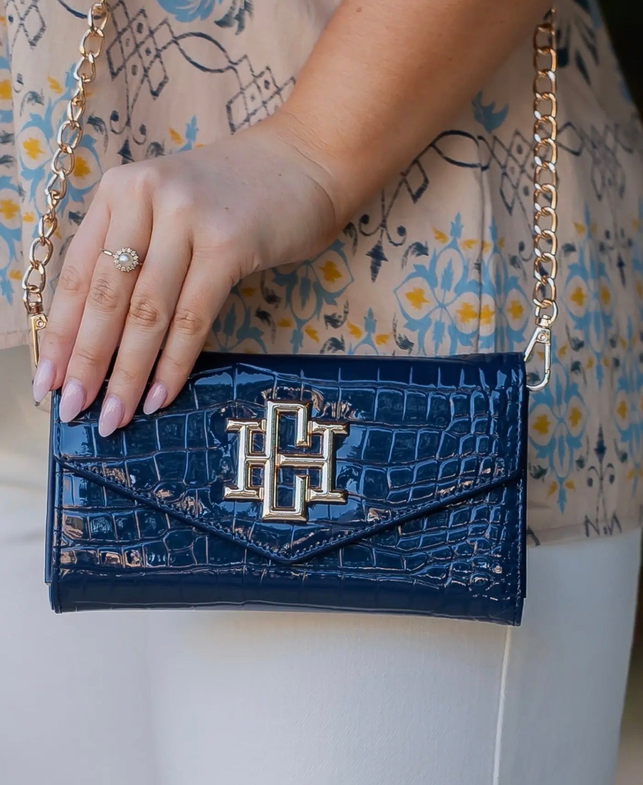 Caroline Hill Navy Patent Clutch/Crossbody