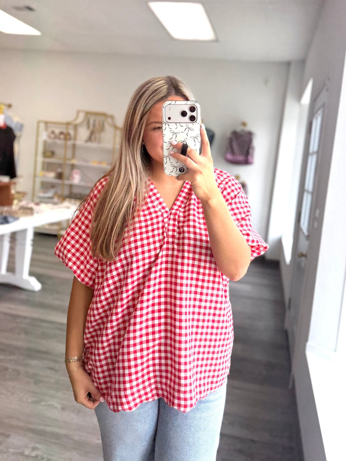 Red Gingham Top, Plus