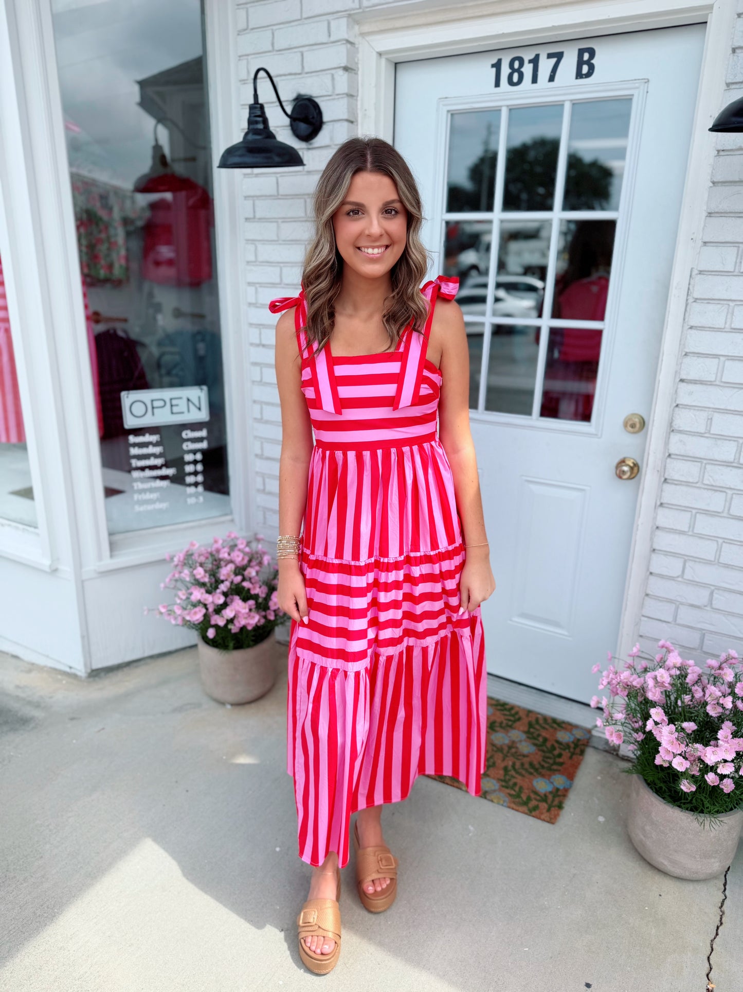 Striped Summer Tie Midi Dress