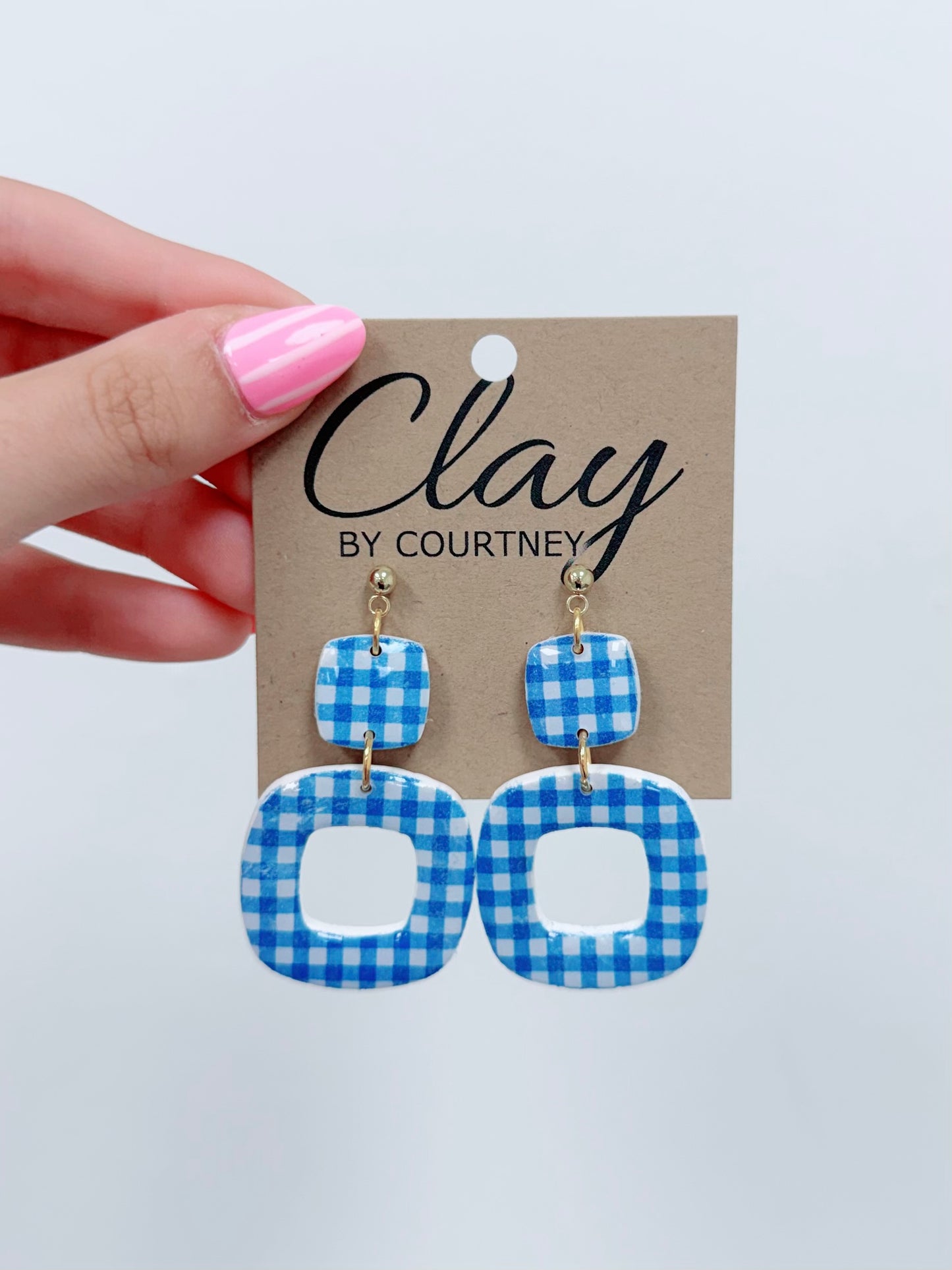 Small Royal Gingham Clay Earrings
