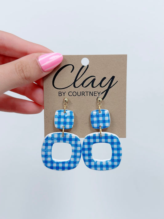 Small Royal Gingham Clay Earrings