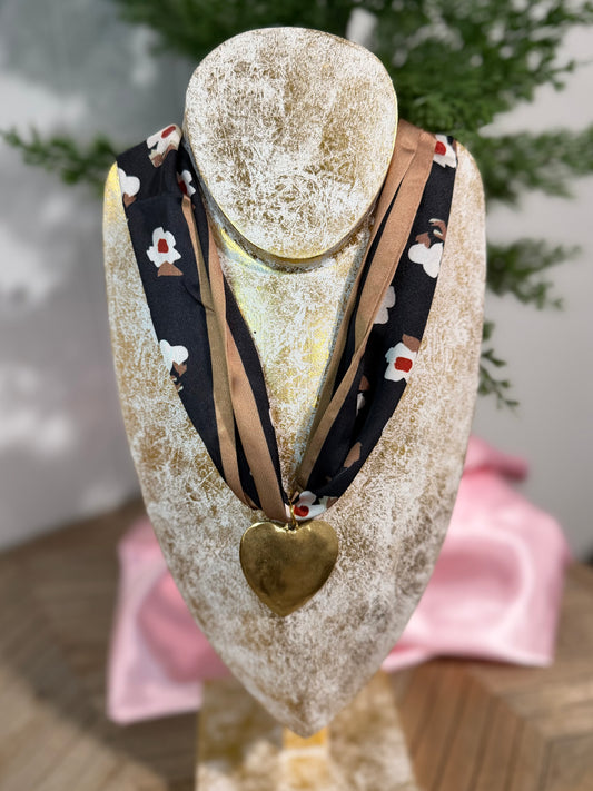 Floral Heart Scarf Necklace