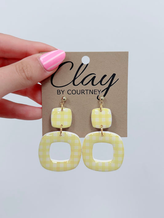 Small Yellow Gingham Clay Earrings