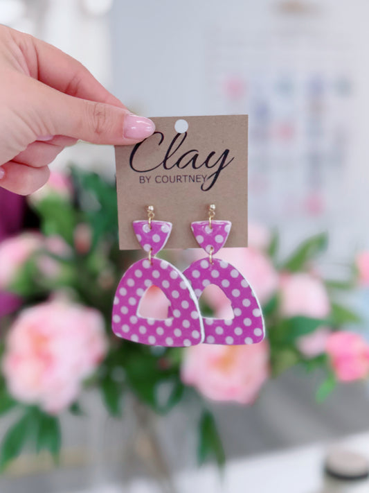 Purple Polka Dot Clay Earrings