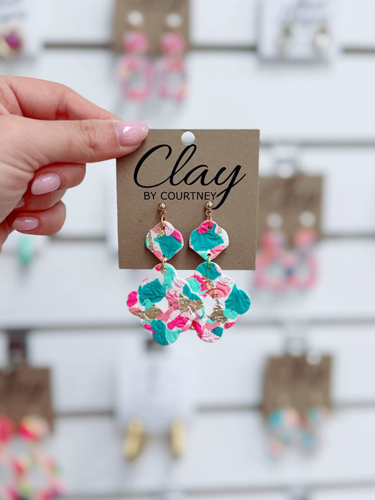 Small Neon Floral Clay Earrings