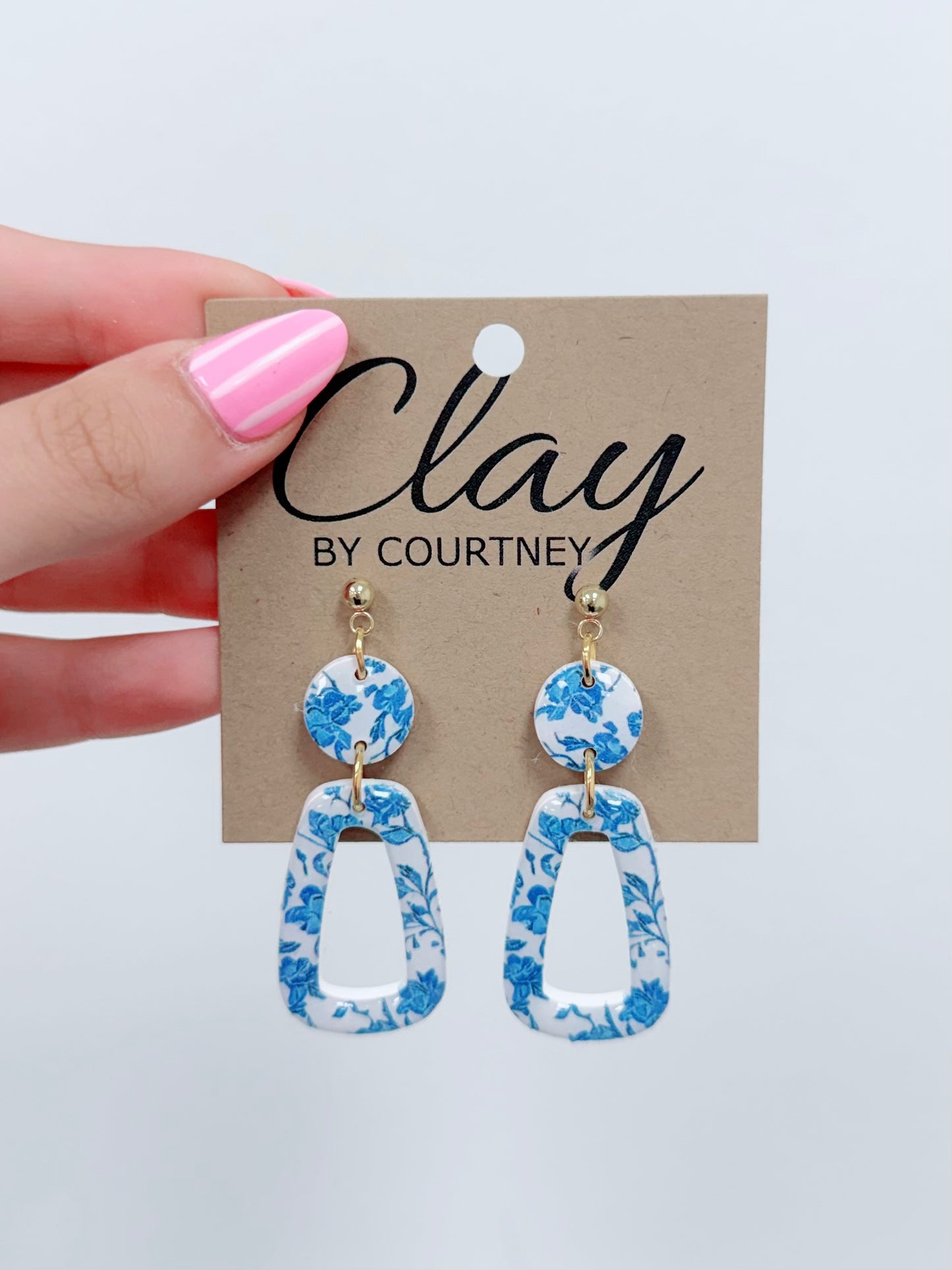 Small Blue Florals Clay Earrings