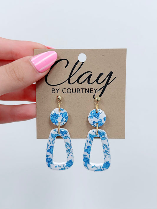 Small Blue Florals Clay Earrings