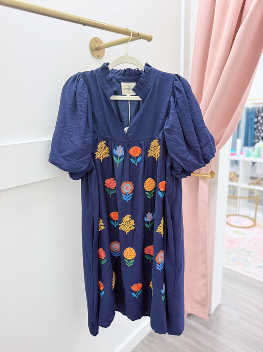 Navy Floral Dress, Plus