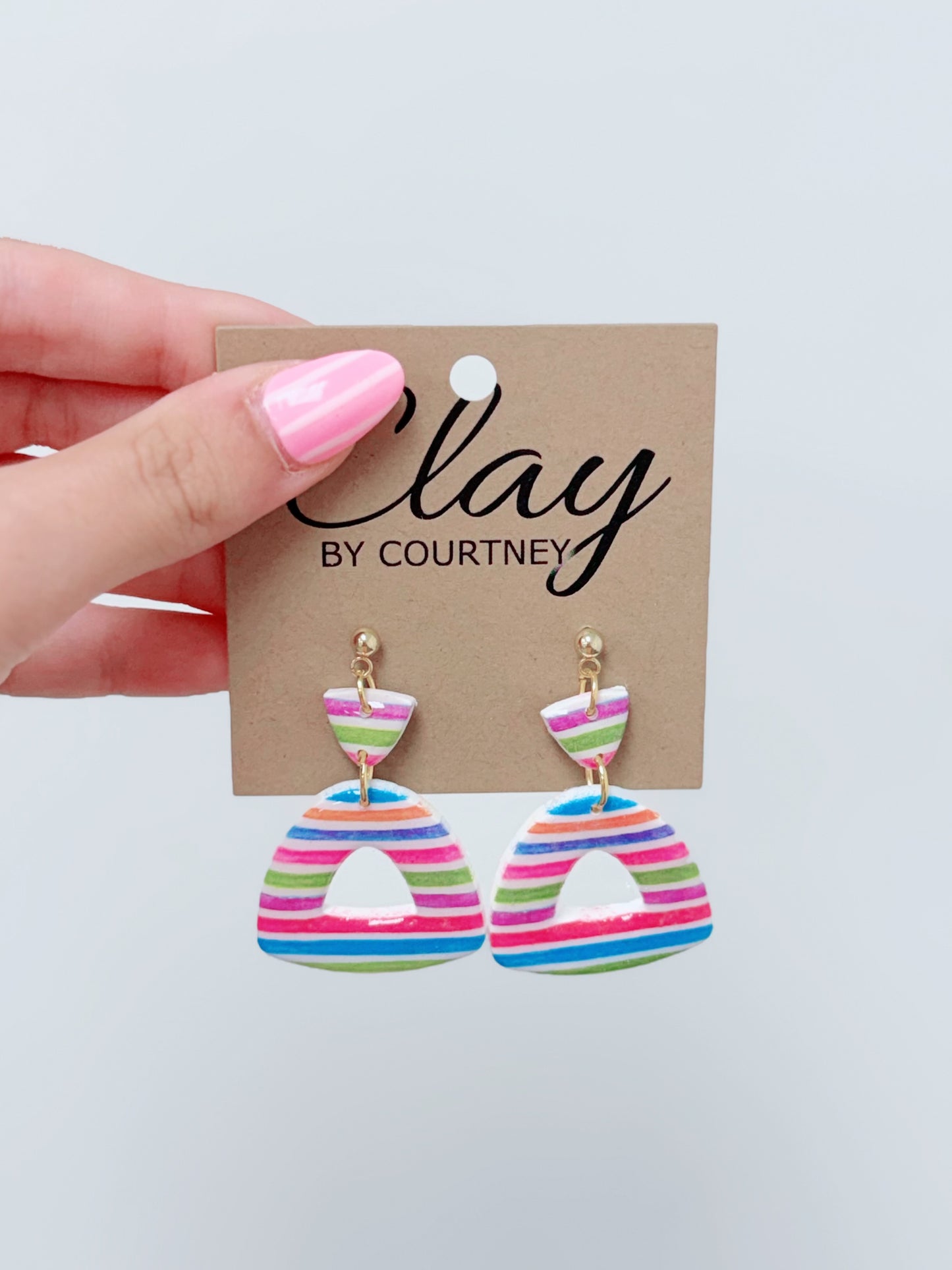 Small Multi Stripe Clay Earrings, Various