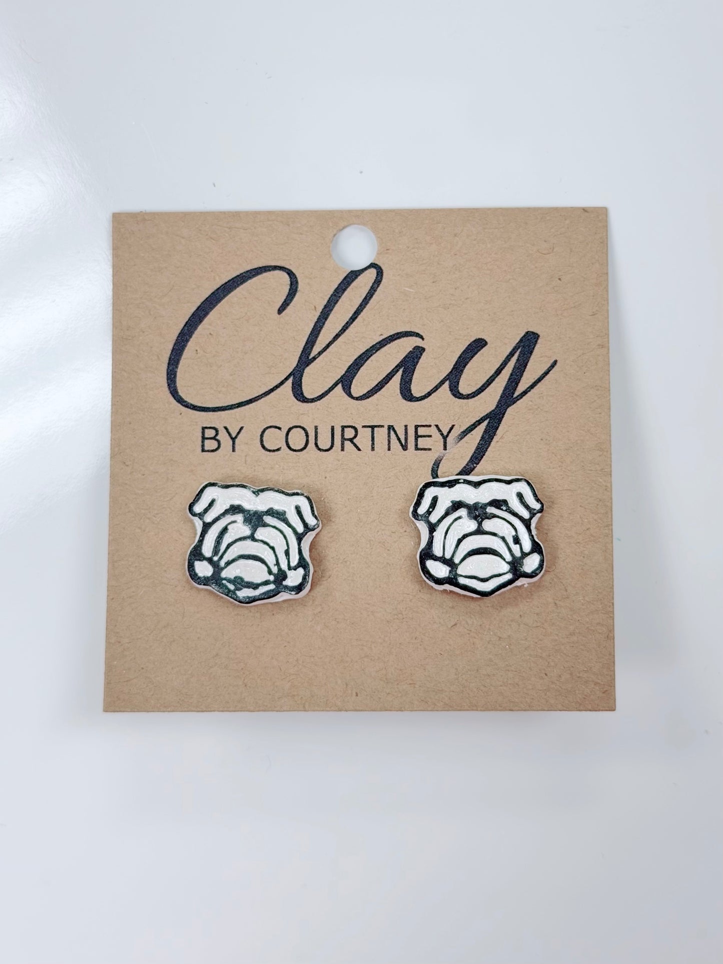 Bulldog Clay Studs, Black & White