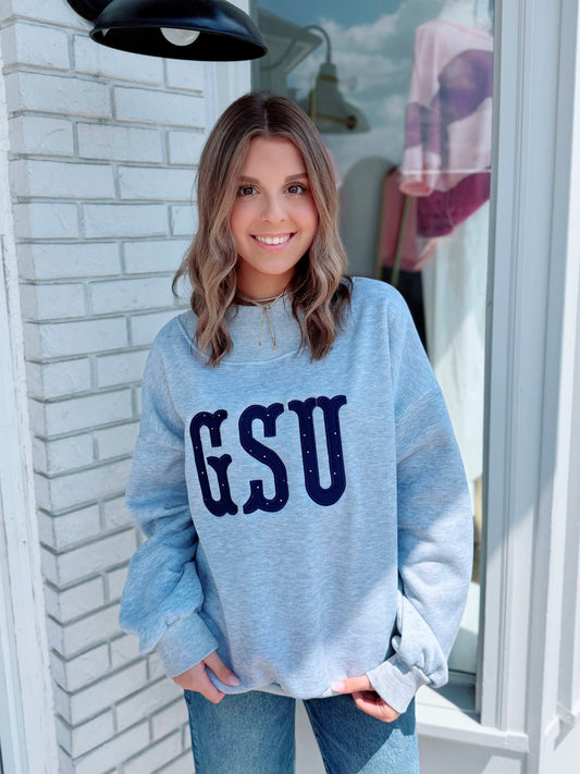 Grey Navy Dot Mock-Neck Sweatshirt