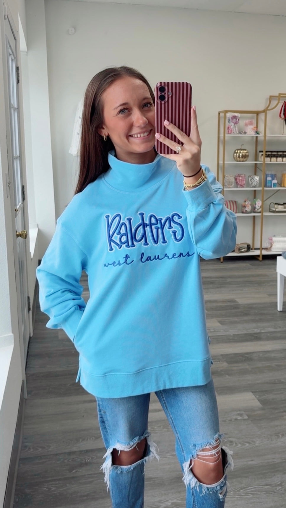 Blue Gameday Thin Pocket Mockneck Top
