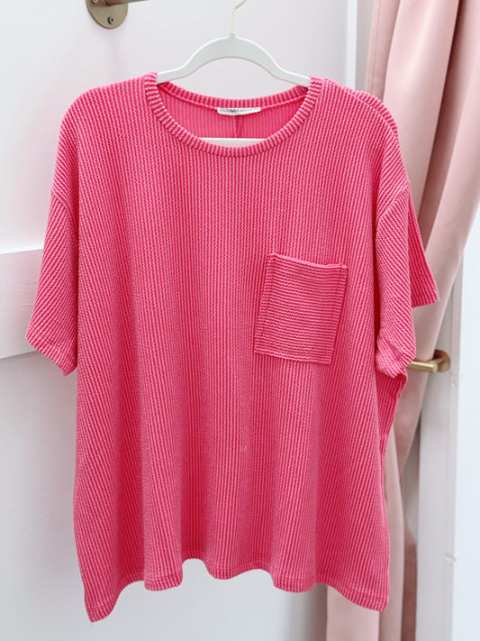 Raised Ribbed Pocket Top | Fuchsia