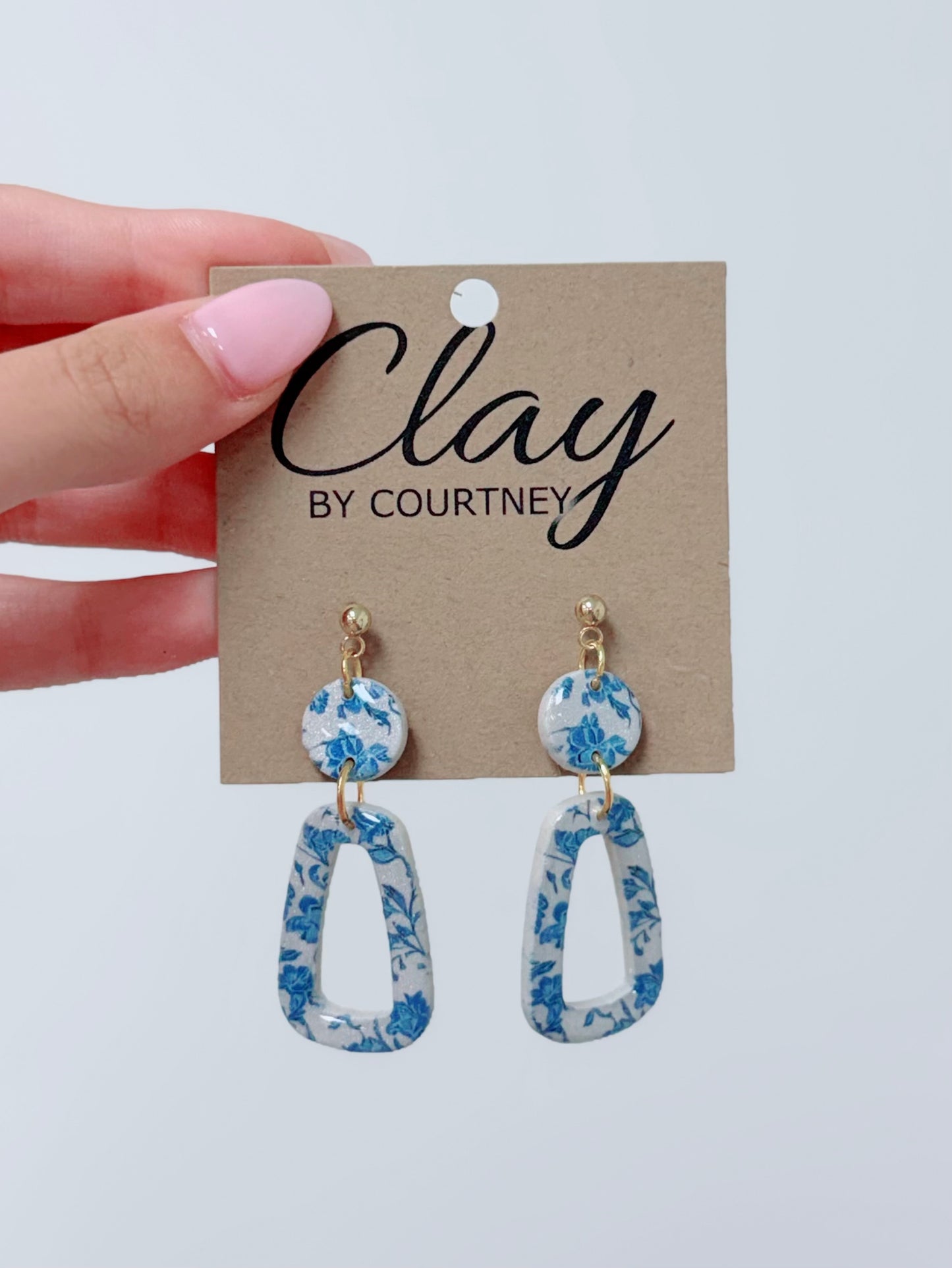 Blue & White Floral Clay Earrings