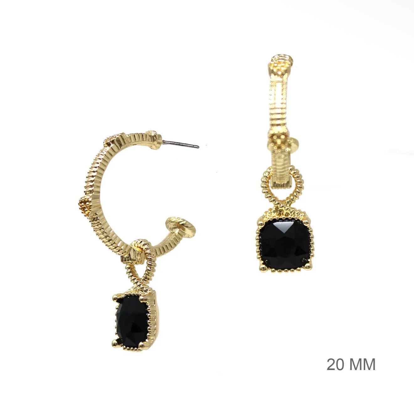 Gold Ribbed with Stone Earring, Various