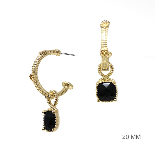Gold Ribbed with Stone Earring, Various