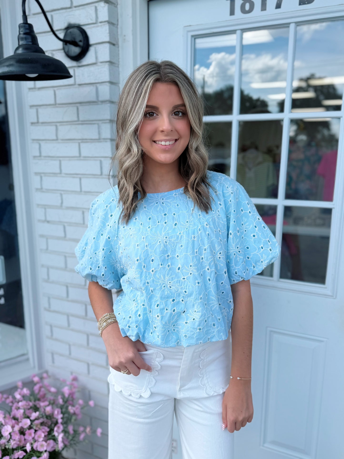 Blue Skies Eyelet Top