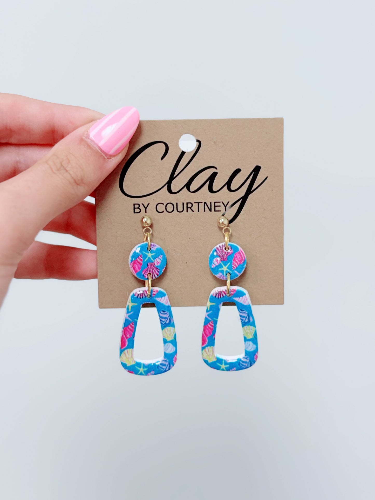Small Blue Seashell Clay Earrings