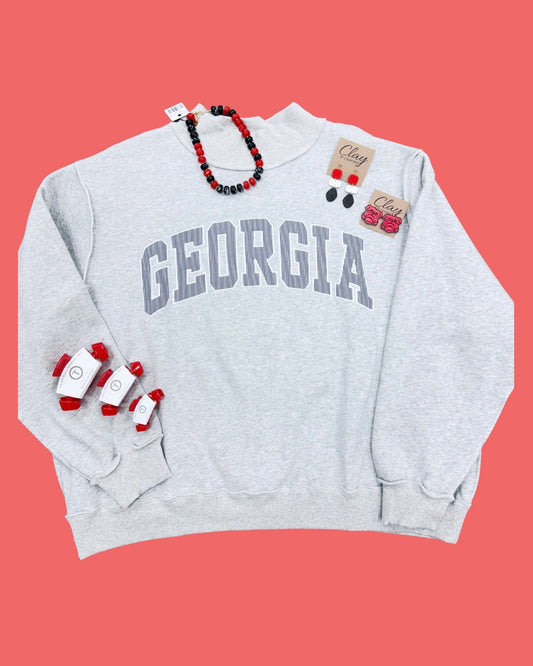 Georgia Mock-Neck Sweatshirt (Black/White)