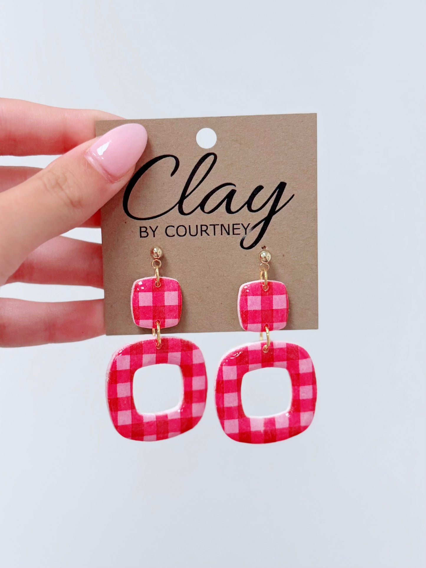 Pink & Red Gingham Clay Earrings
