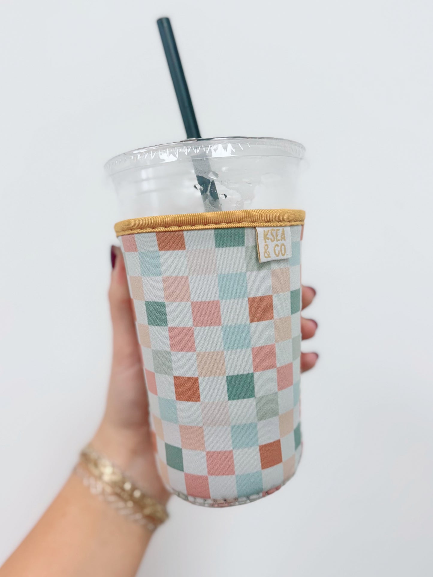 Large Drink Sleeve, Pastel Checker