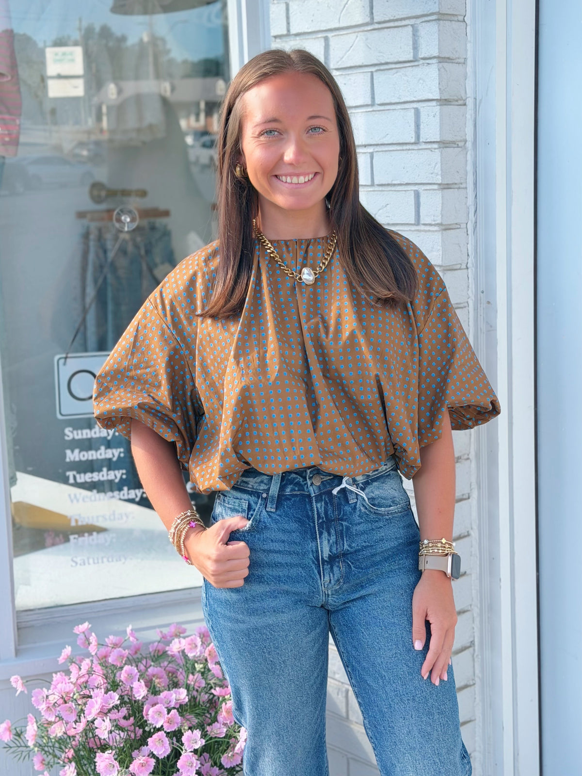 Brown Bubble Dot Top
