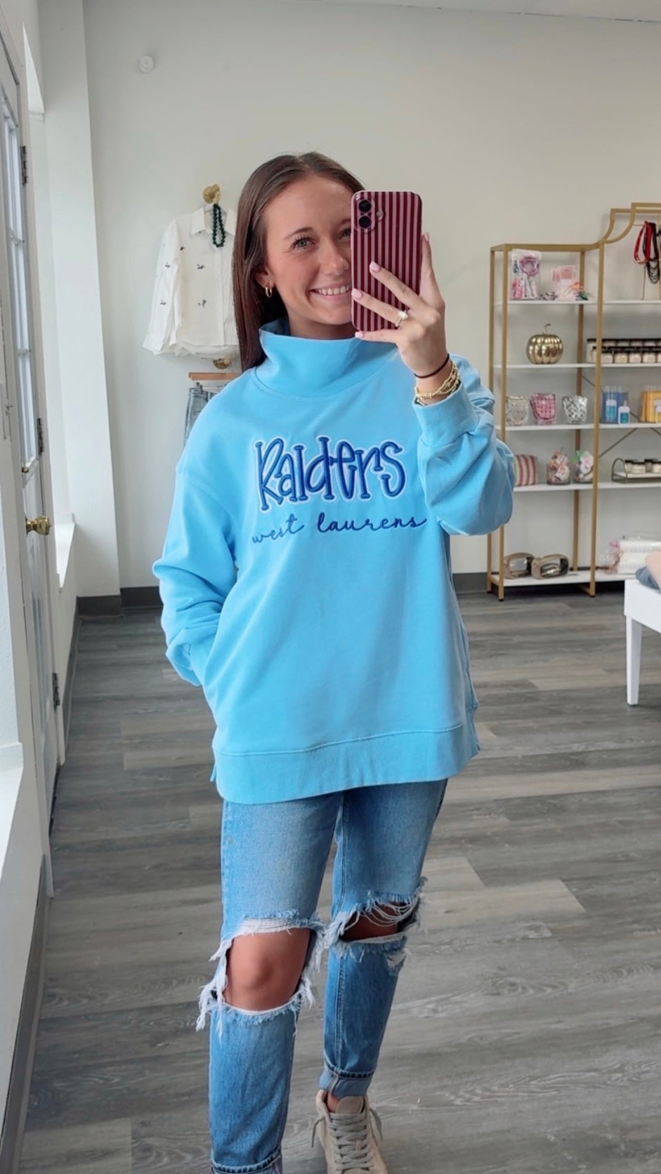Blue Gameday Thin Pocket Mockneck Top