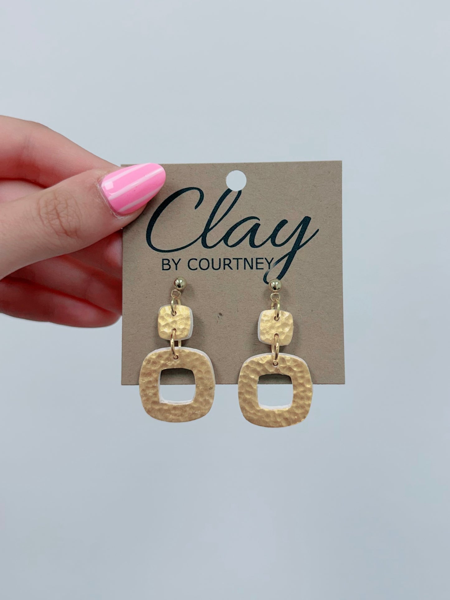 Small Square Gold Metallic Clay Earrings