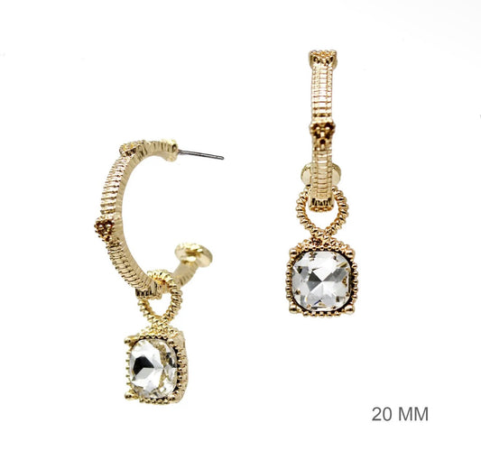 Gold Ribbed with Stone Earring, Various