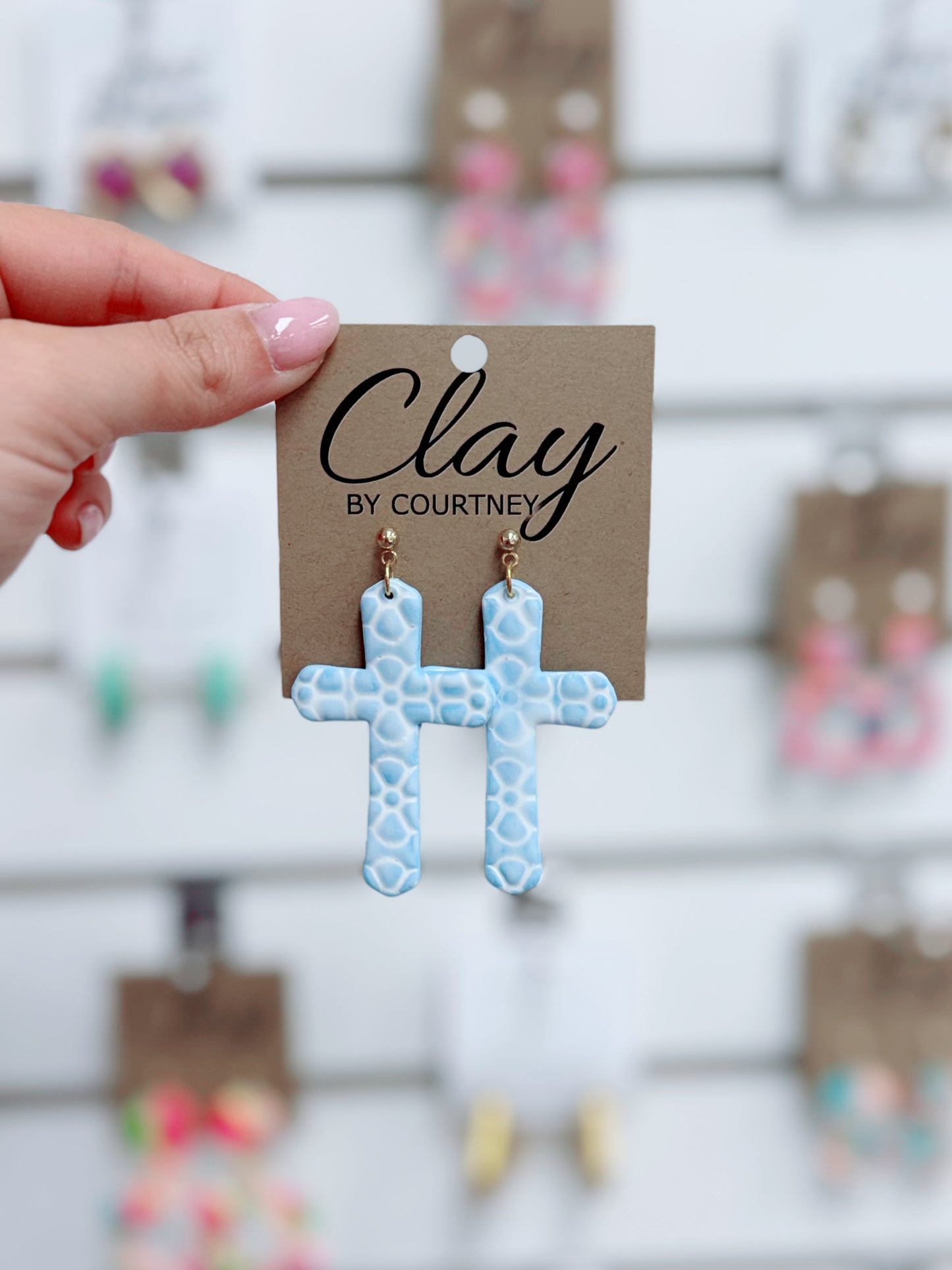 Textured Cross Clay Earrings | Various