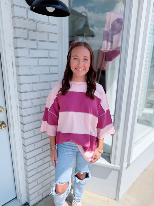 Color Block Top, Salmon Mauve