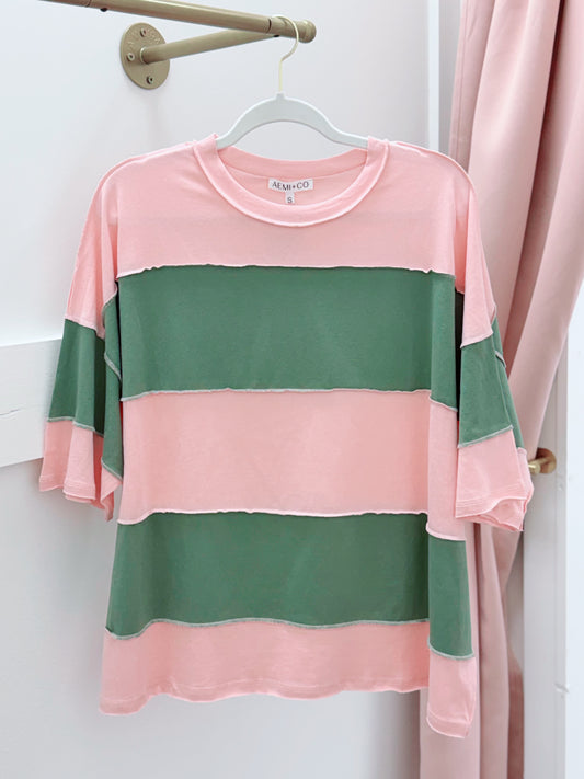 Color Block Top | Green + Pink