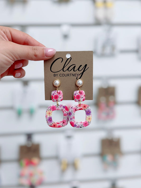 Small Floral Fields Clay Earrings