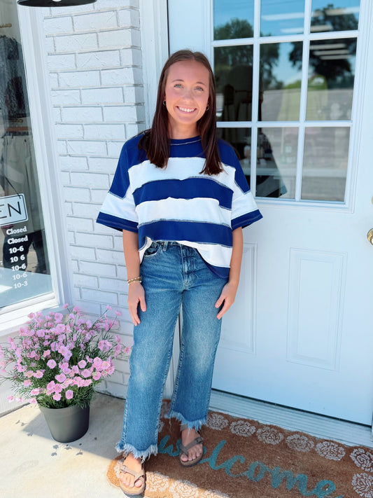 Color Block Stripe Top, Blue