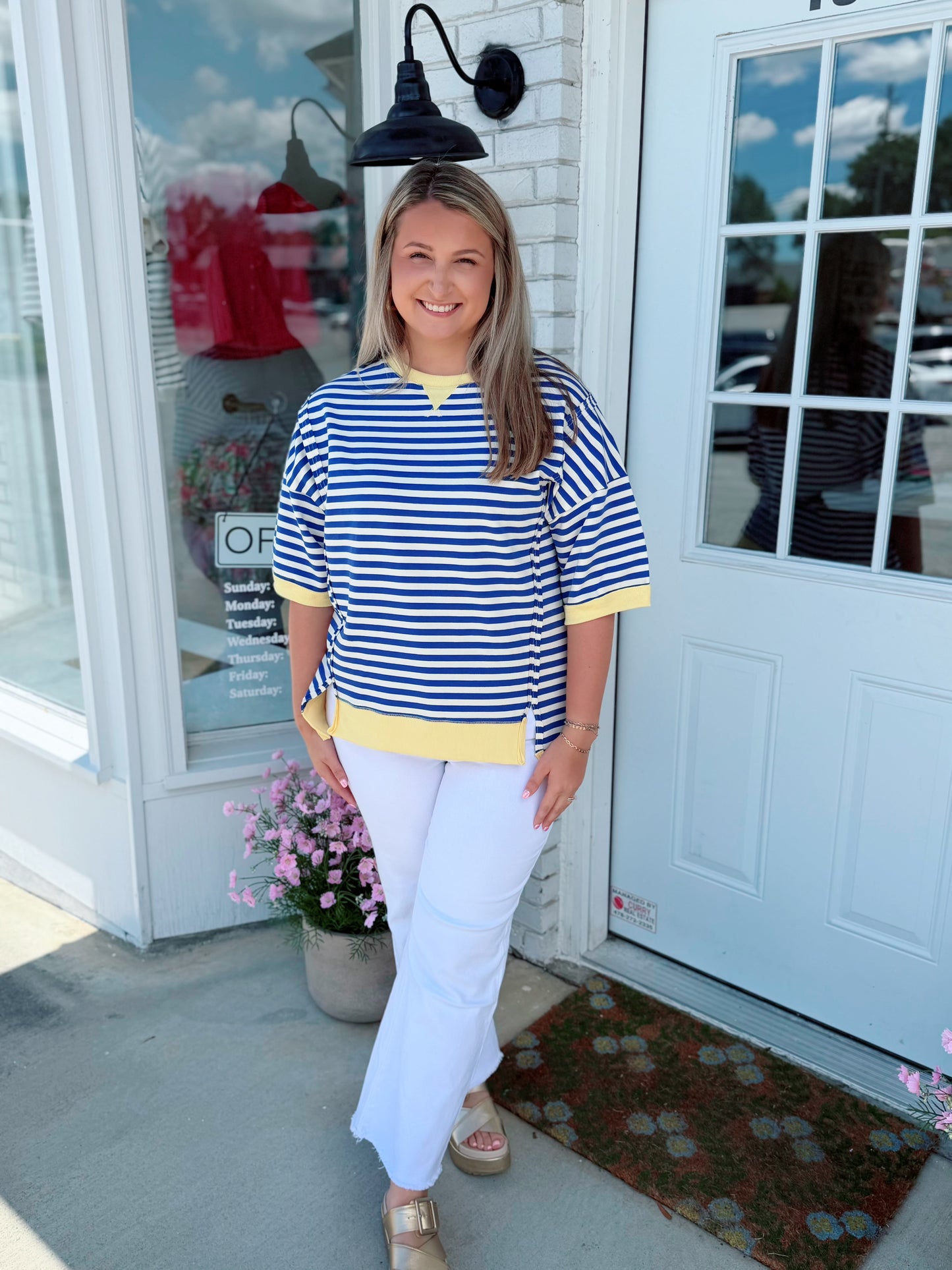 Striped In Color Top, Blue/Yellow