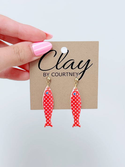 Dainty Fish Clay Earrings, Various