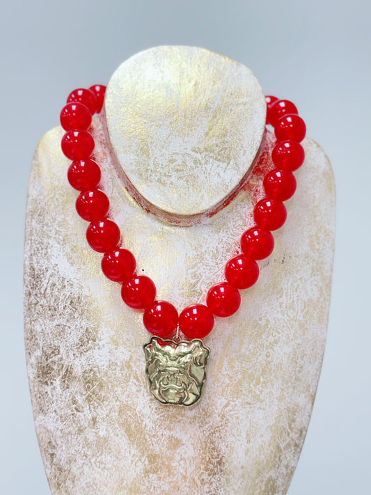HD Red Beaded Bulldog Necklace