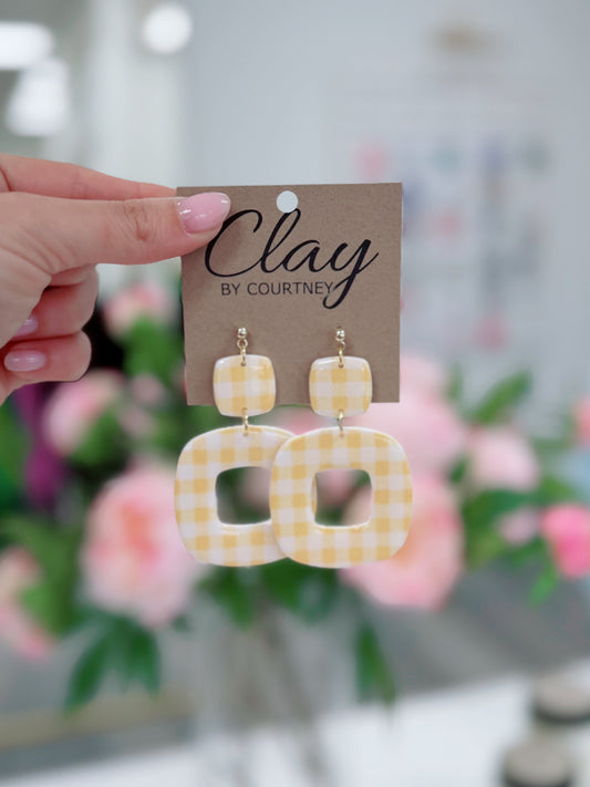 Yellow Gingham Clay Earrings
