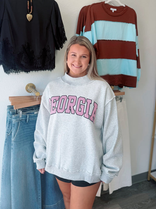 Georgia Mock-Neck Sweatshirt (Red/White)