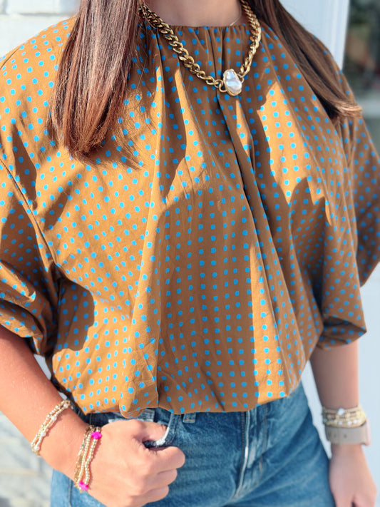 Brown Bubble Dot Top