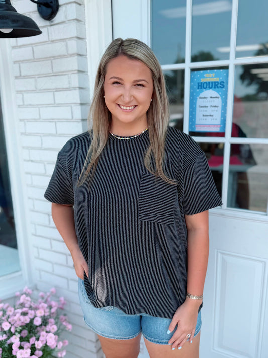 Ribbed Pocket Top, Charcoal